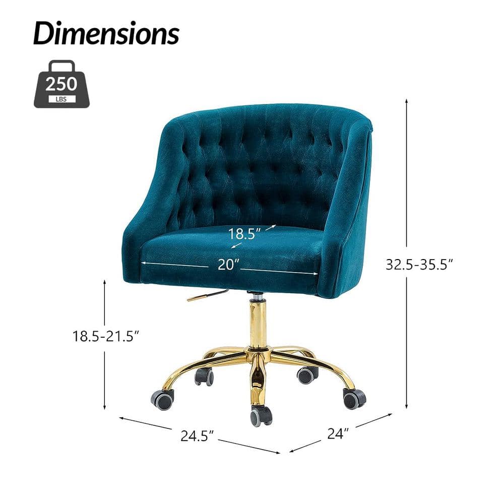 Teal Velvet Swivel Task Chair with Gold Metal Legs