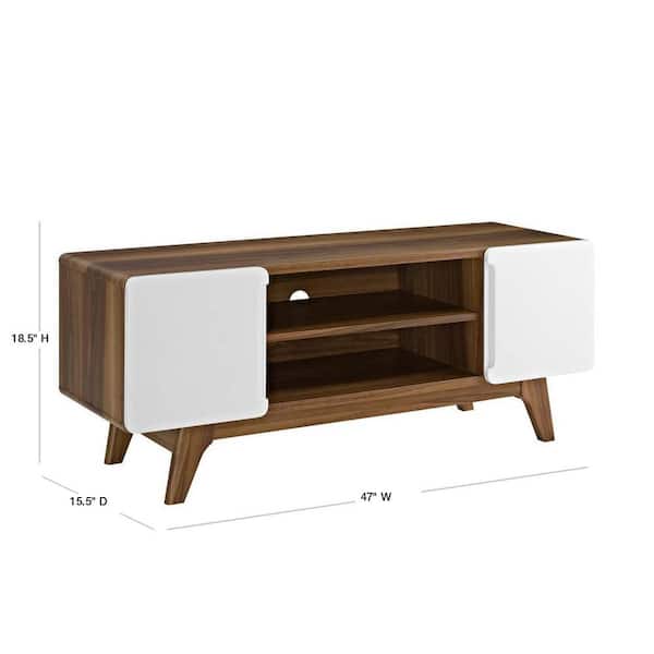 Modway Tread 47 In Walnut And White Wood Tv Stand Fits Tvs Up To 52 In With Storage Doors Eei 2532 Wal Whi The Home Depot