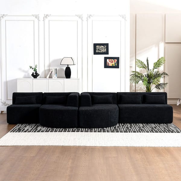144 in. Armless Boucle Fabric Upholstered Free-combined Modular Sofa in Black