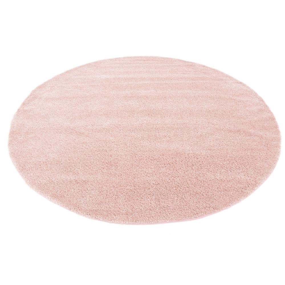 Pink Round Shag Synthetic Easy Care Rug