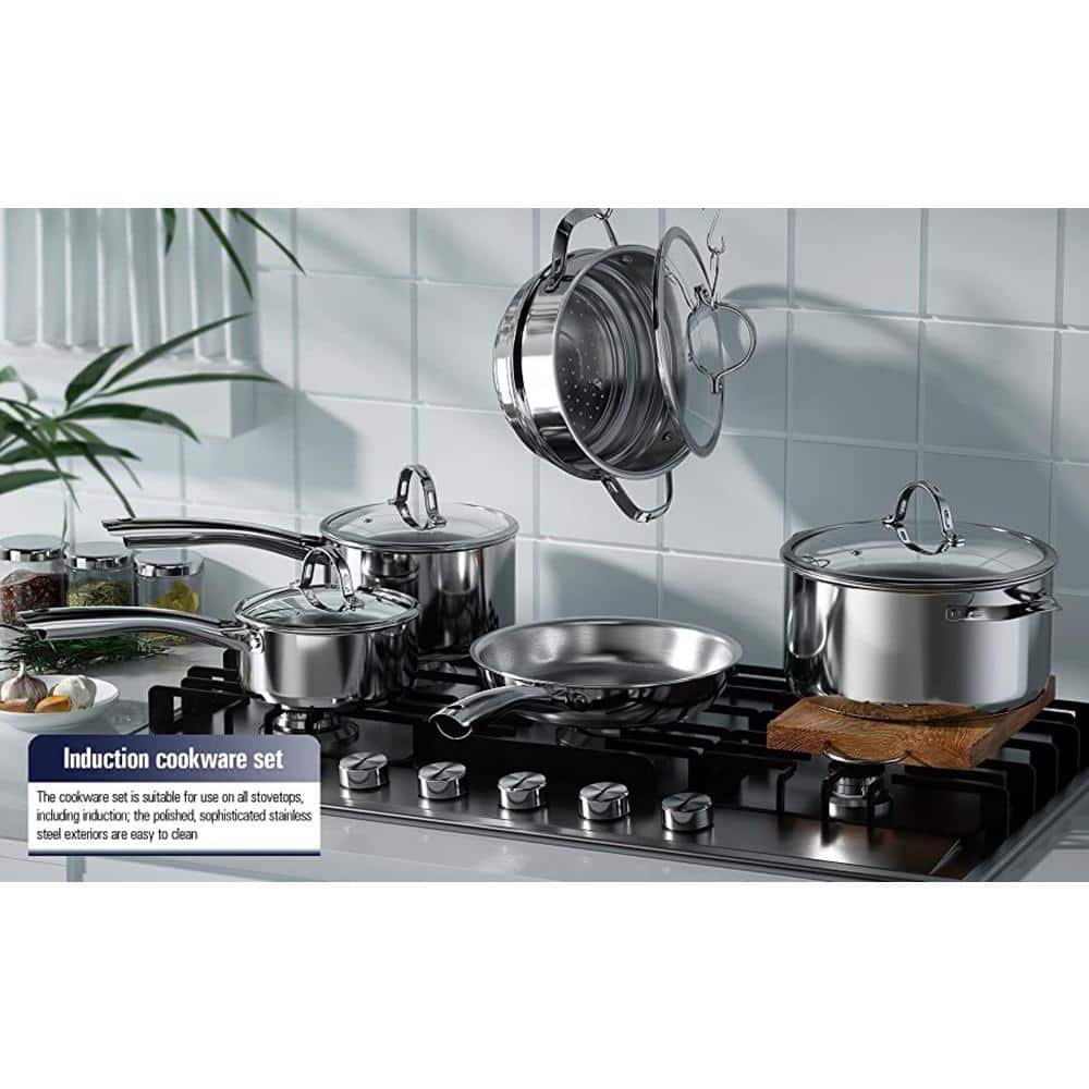 7-Quart Silver Aluminum Stainless Steel Stockpot with Glass Lid