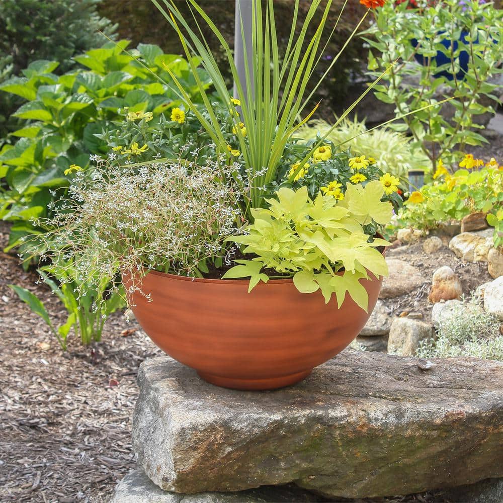 Solaria Burnt Sienna Geometric Galvanized Steel Bowl Planter