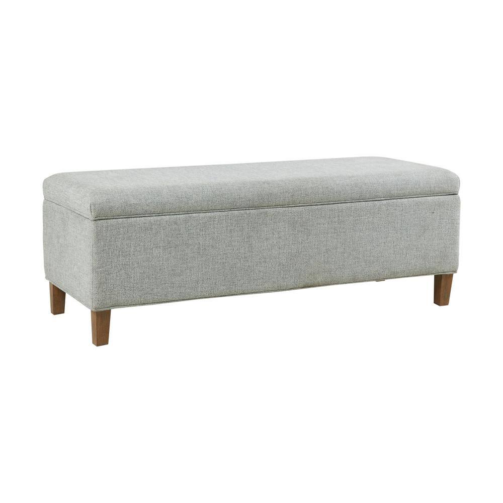 Soft Blue 48" Upholstered Storage Bench with Wood Legs