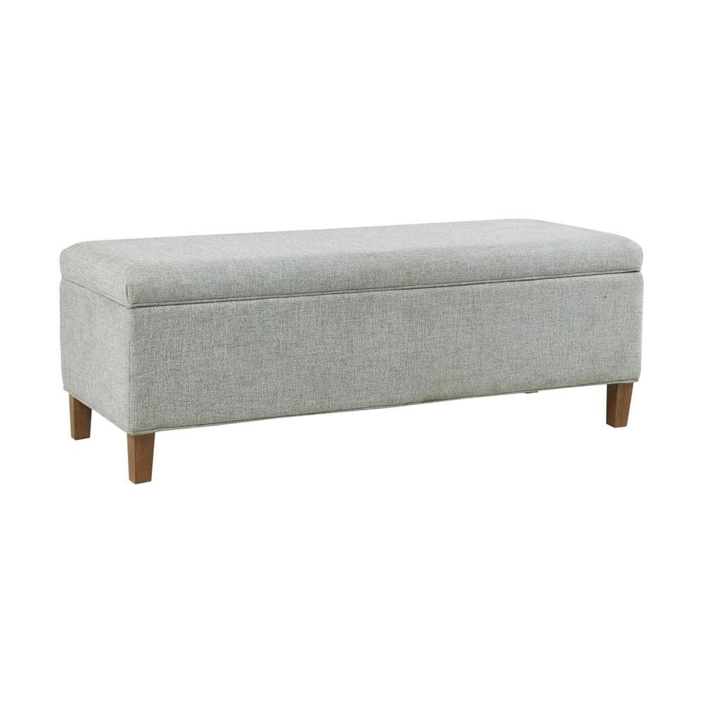 Soft Blue 48" Upholstered Storage Bench with Wood Legs