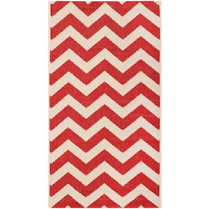 Courtyard Red Doormat 2 ft. x 4 ft. Geometric Indoor/Outdoor Patio Area Rug