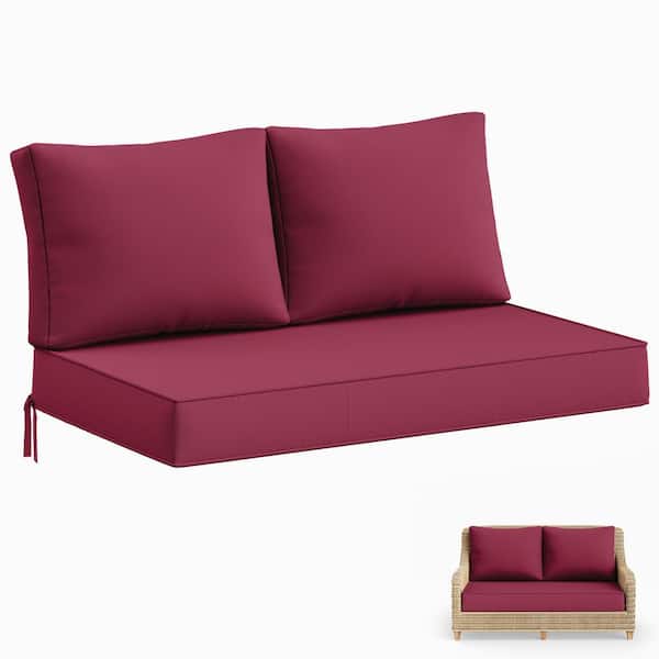 46 in. x 26 in. x 5 in. Outdoor Patio Replacement Loveseat Sofa Cushion Set with Backrest Fuchsia Red