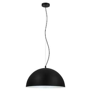 Rafaelino 21 in. W x 10.31 in. H 1-Light Black/White Large Metal Bowl Shade Pendant Light