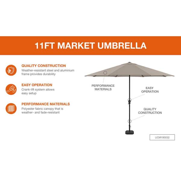 Hampton Bay 11 ft. Steel Market Patio Umbrella in Riverbed Tan UCM190032 Hampton Bay 11 ft. Steel Market Patio Umbrella in Riverbed Tan UCM190032