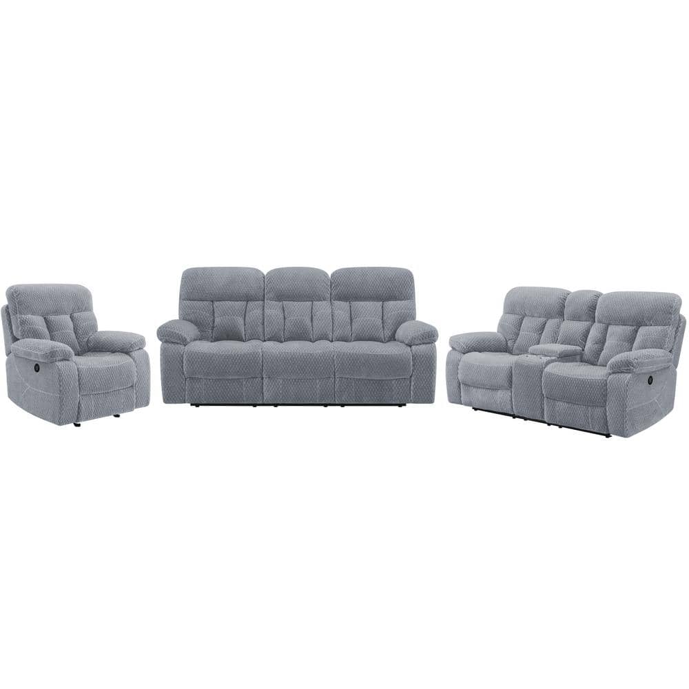 Bravo 3-Piece Stone Gray Polyester Reclining Living Room Set