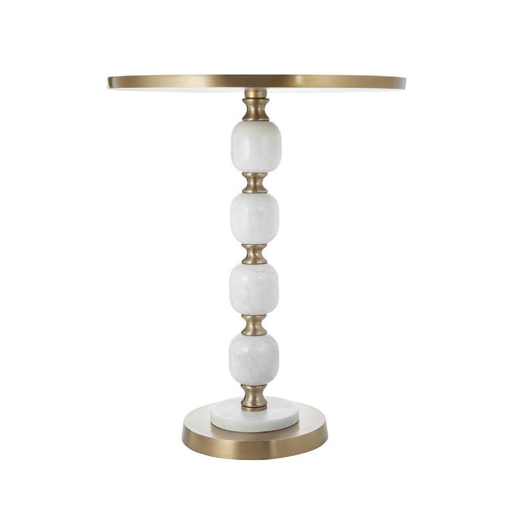 Gold and White Marble Metal Round Side Table