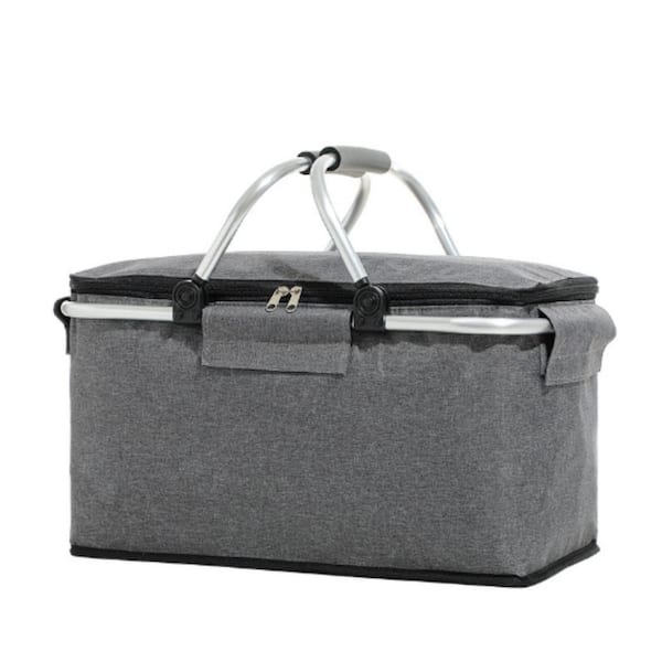 20 qt. Large Insulated Foldable Soft-Side Cooler Bag for Outdoor Camping, Picnic and Travel in Gray