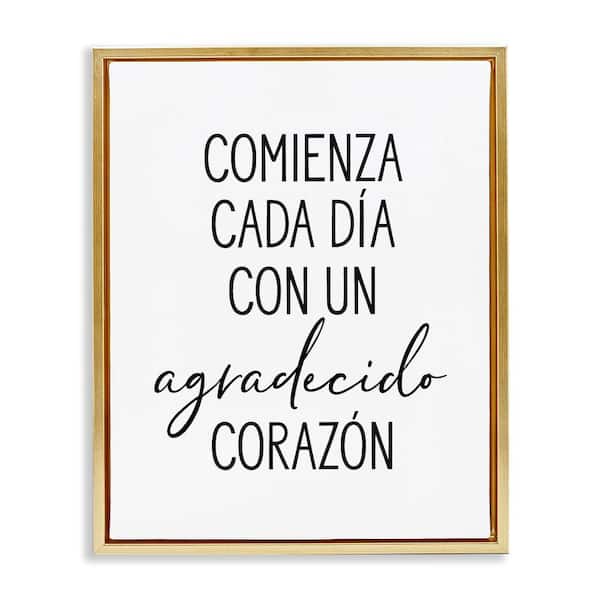 Stupell Industries Start Day Grateful by Lettered and Lined Gold Floater Frame Typography Graphic Art Print 21 in. x 17 in.