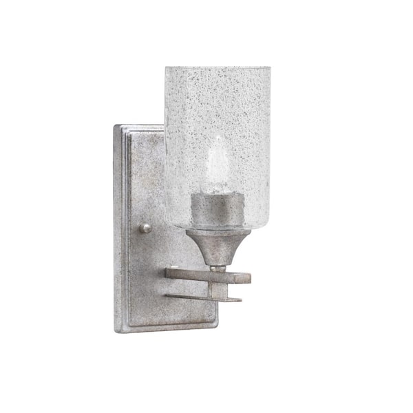 Unbranded Ontario 1-Light Aged Silver 4 in. Wall Sconce with Smoke Bubble Glass Shade