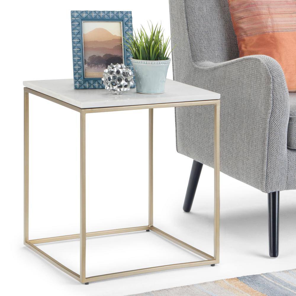 White Marble and Gold Metal Modern Accent Table