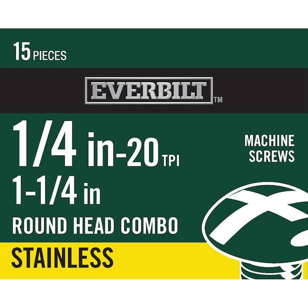 Everbilt 1/4 in.-20 x 1-1/4 in. Combo Round Head Stainless Steel Machine Screw (15-Pack)