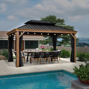 10 ft. x 14 ft. Hardtop Gazebo Galvanized Steel Roof Gazebo with Wooden Coated Aluminum Frame and Mosquito Net