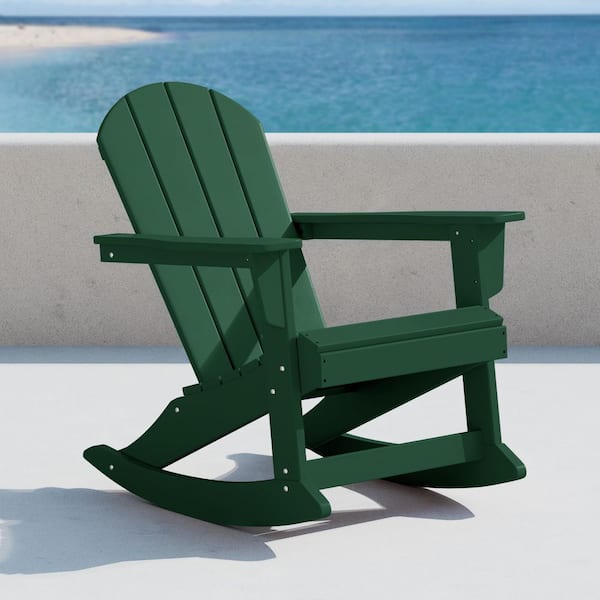 Laguna Fade Resistant Outdoor Patio HDPE Poly Plastic Adirondack Porch Rocking Chair in Dark Green