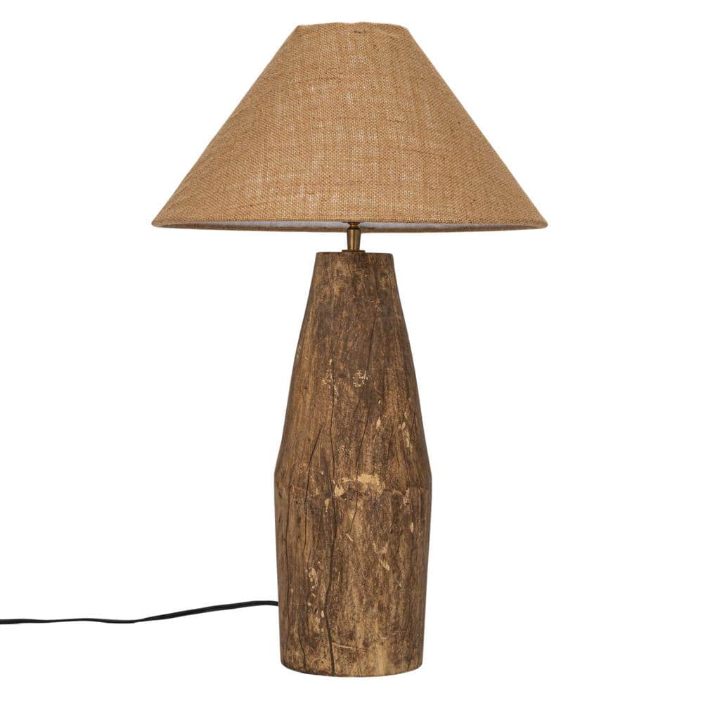 Natural Reclaimed Wood Table Lamp with Adjustable Jute Shade