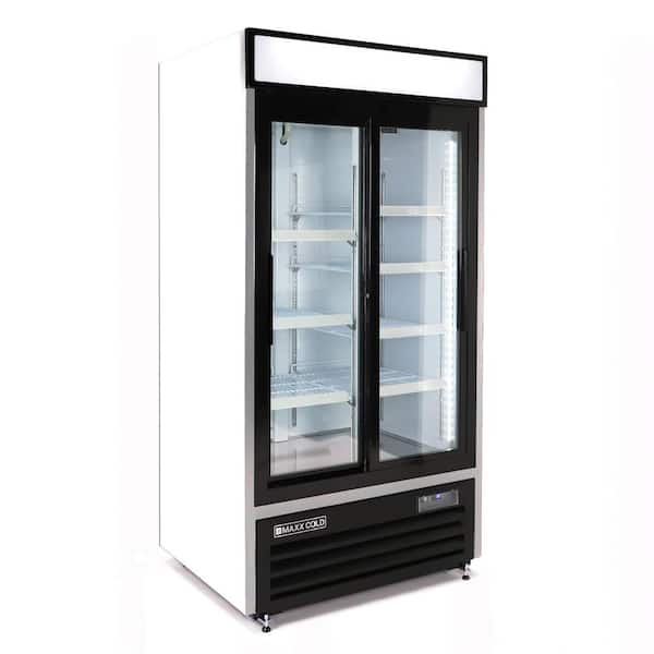 Maxx Cold 39.5 in W, 36 cu. ft., Double Glass Door Narrow Width Merchandise Refrigerator, Sliding Door, in White