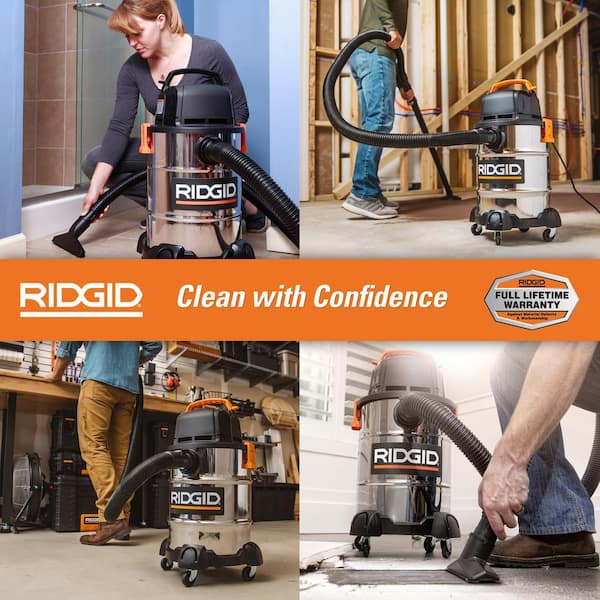 6 Gal. 4.25 Peak HP Stainless Steel Shop Vacuum WD6425 Wet Dry Vac with Filter, Locking Hose and Accessory Attachments