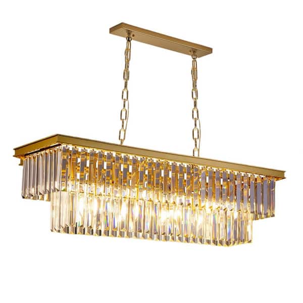 Depuley 39 in. 10-Light gold Rectangle Crystal Chandelier, Luxury Pendant Light with Adjustable Height, Bulbs Included