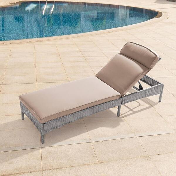 JOYESERY Wicker Outdoor Adjustable Height Chaise Recliner Chair with Sand Cushions