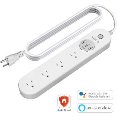 6.9 ft. Cord Smart Power Strip-10A WiFi Surge Protector w/ 3 USB Ports 4-Outlets-App Controlled Appliance-Time Schedule