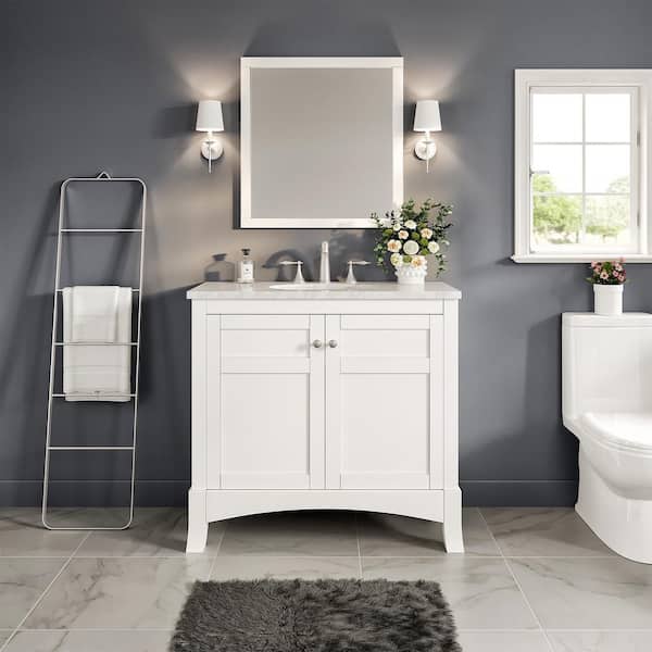 Eviva New Jersey 36 in. W x 22 in. D x 34 in. H Freestanding Single Sink Bath Vanity in White with White Carrara Marble Top