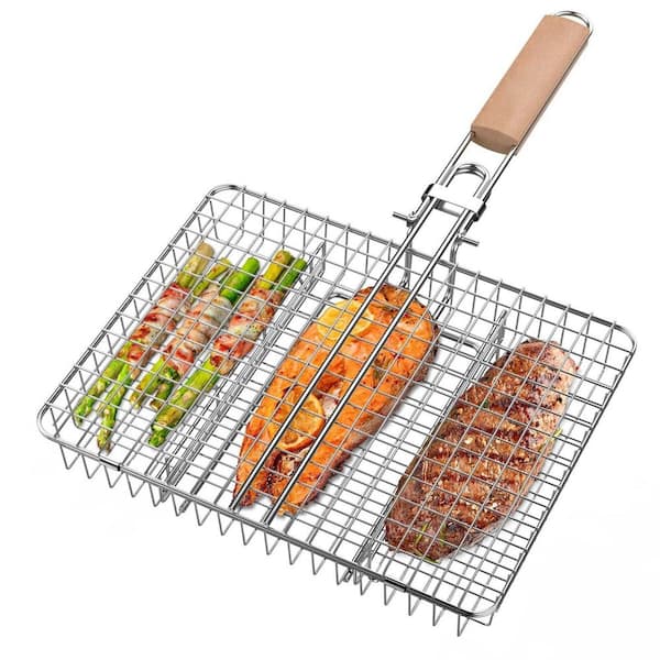 Stainless Steel Grill Basket with Rustproof and BBQ Grilling for Outdoor, Meat, Steak, Other Foods, and Gift (1-Pack)