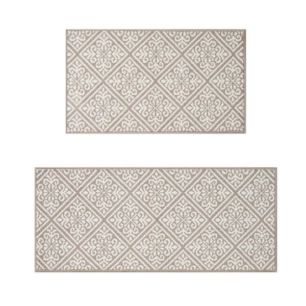 Austell 2-Tone Linen/Ivory 2 ft. x 5 ft. Geometric Polypropylene 2-Piece Rug Set