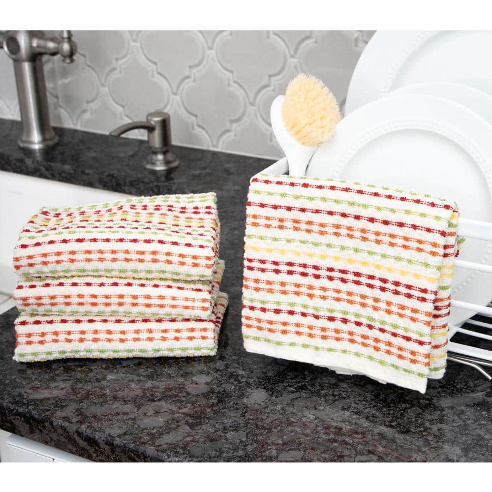 Fall Striped Cotton Terry Kitchen Towels Set of 4