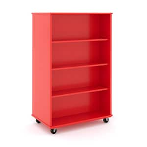 36 in. W x 60 in. H, Red, Open Double Sided Mobile Storage Locker Nursery Classroom Bookcase, Adjustable Shelves