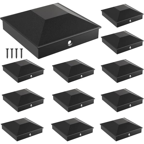 Afoxsos PP Plastic Black Water-Proof UV-Proof Weather Resistant 4 x 4 Post Caps with Mounting Screws (12-Pack)