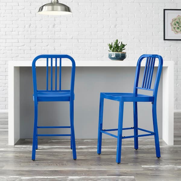 StyleWell Kipling Mariner Blue Metal Counter Stool with Back