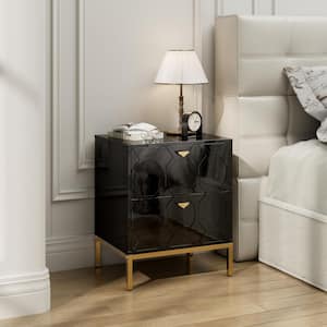 Honeycomb Wooden 2-Drawer Side Table in Black