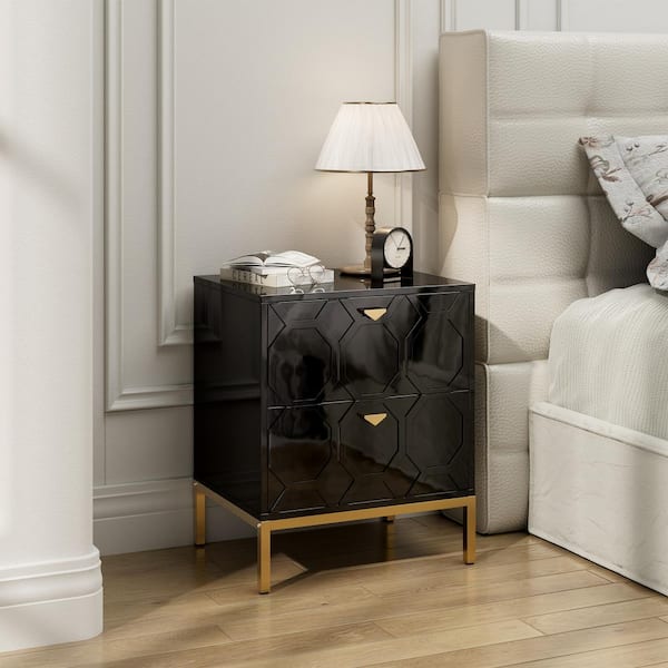 Clihome Honeycomb Wooden 2-Drawer Side Table in Black
