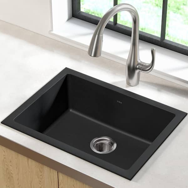 Agua Canada Kitchen Sink Black Granite 24x18 Top Mount & Under Mount 