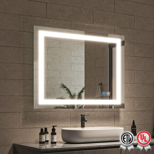 waterpar Super Bright 32 in. W x 24 in. H Rectangular Frameless Anti-Fog LED Wall Bathroom Vanity Mirror with Front Light