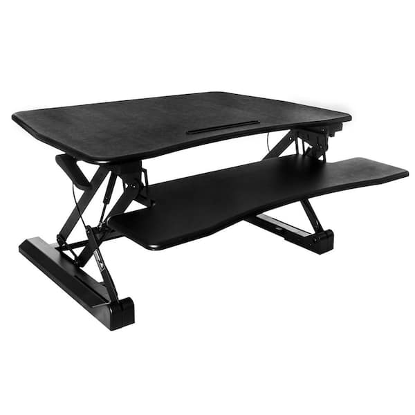 Techni Mobili Black Sit to Stand Riser Desk with Pull-Out Keyboard Tray