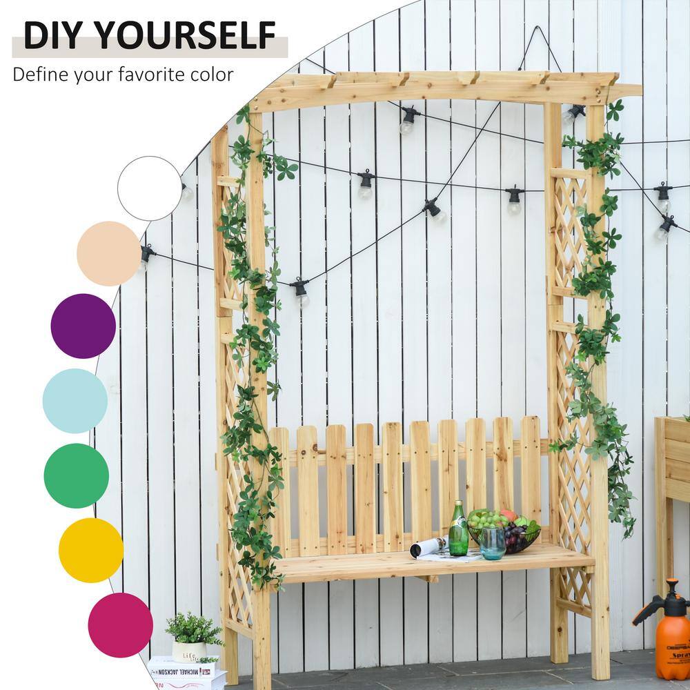 Natural Fir Wood Garden Arbor Arch with Bench for Climbing Plants