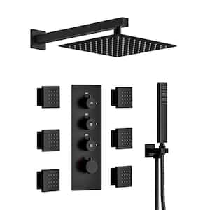 7-Spray Patterns Shower Faucet Set 12 in. Wall Mount Dual Shower Heads with 6-Jets in Matte Black