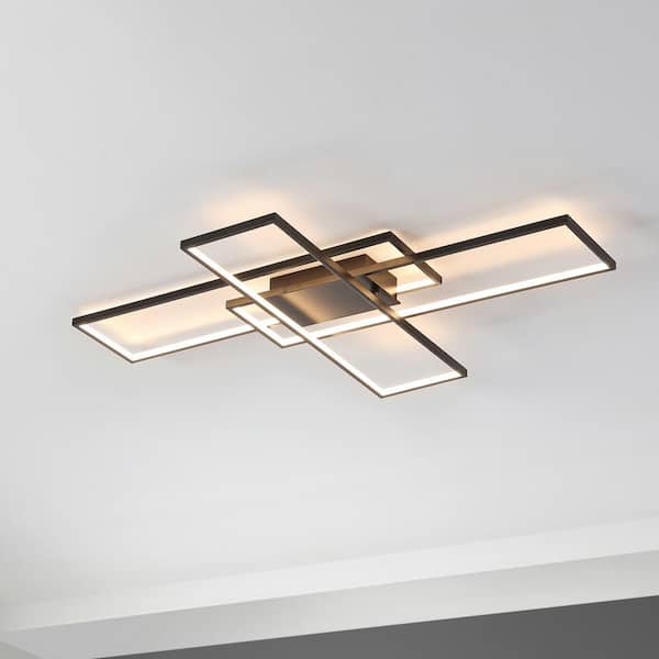 Palco 39" Contemporary Minimalist Metal Adjustable Dimmable Geometric Integrated LED Flush Mount, Black