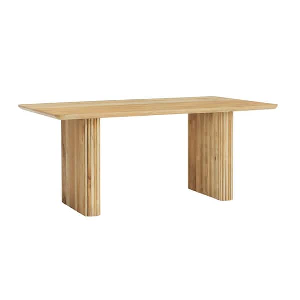 Cranford 72 in. Modern Rectangle Solid Light Natural Wood Dining Table with Fluted Pedestal Reed Legs (Seats 6)