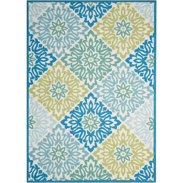 Waverly Sweet Things Marine 5 ft. x 7 ft. Geometric Farmhouse Indoor/Outdoor Patio Area Rug