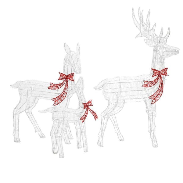 54 in. 3-Piece Deer Family Outdoor Christmas Decoration Set with Lights and Timer