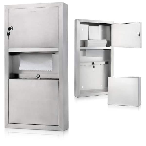 28 in. Stainless Steel Surface-Mounted Commercial Paper Towel Dispenser with 2 Gal. Waste Receptacle (2-Pack)