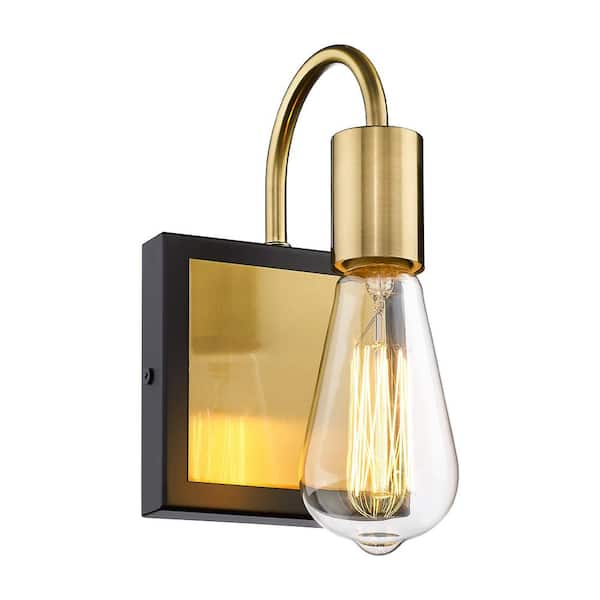 JAZAVA 4.7 in. 1-Light Brushed Gold and Black Bedroom Powder Room Hallway Vanity Light Wall Sconce Light
