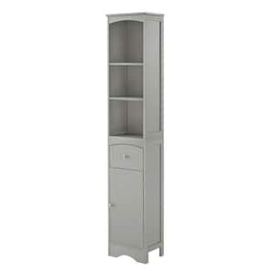 13.4 in. W x 9.1 in. D x 66.9 in. H Gray MDF Board Freestanding Tall Bathroom Linen Cabinet  with  Drawer in Gray