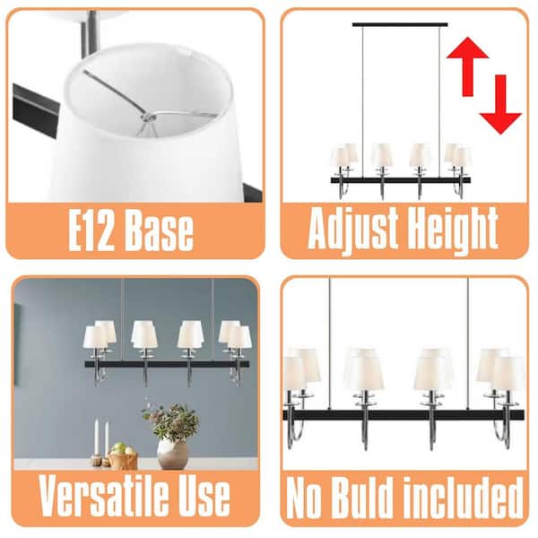 Modern 8-Light Black with Drum Fabric Shades Traditional Rectangular Chandelier for Dining Room(No Bulbs)