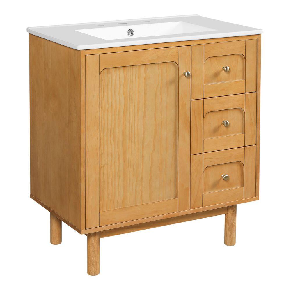 30 in. Single Sink Freestanding Natural Bath Vanity with White Ceramic Top price history on PriceWatchPro
